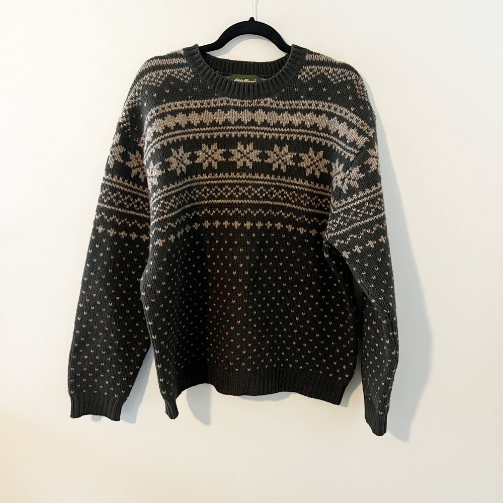 Eddie Bauer Vintage Wool Fair Isle Snowflake Sweater Mens Large